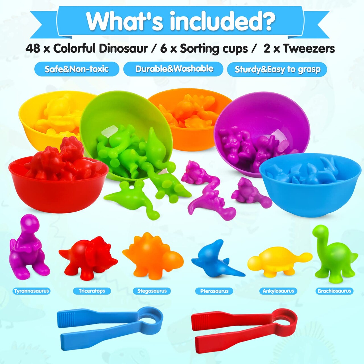 Counting Dinosaur Toys Matching Color Sorting Stacking Games with Bowls Preschool Learning Activities for Educational Sensory Montessori STEM Toy Sets Gift for Toddlers Kids Boys Girls Aged 3+